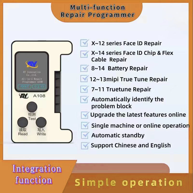 AY A108 Multi-function Repair Programmer Face ID Lattice Repair Module with Battery Repair Module for iPhone AY A108 Multi-function Repair Programmer Face ID Lattice Repair Module with Battery Repair Module for iPhone